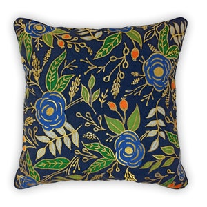 Gulistan Embroidered Decorative Pillow Cover | Floral Throw Cushion Accent for Home Decor | Blue Rose Handmade Floral Cushion Cover