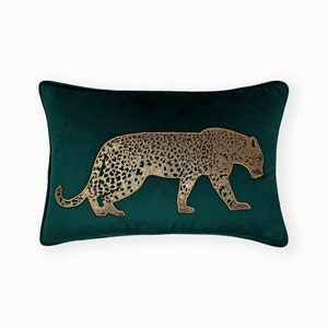 Jhalana Decorative Oblong Pillow Cover | Emerald Green Leopard Handmade Oblong Cushion Cover | Throw Cushion Accent for Home Decor