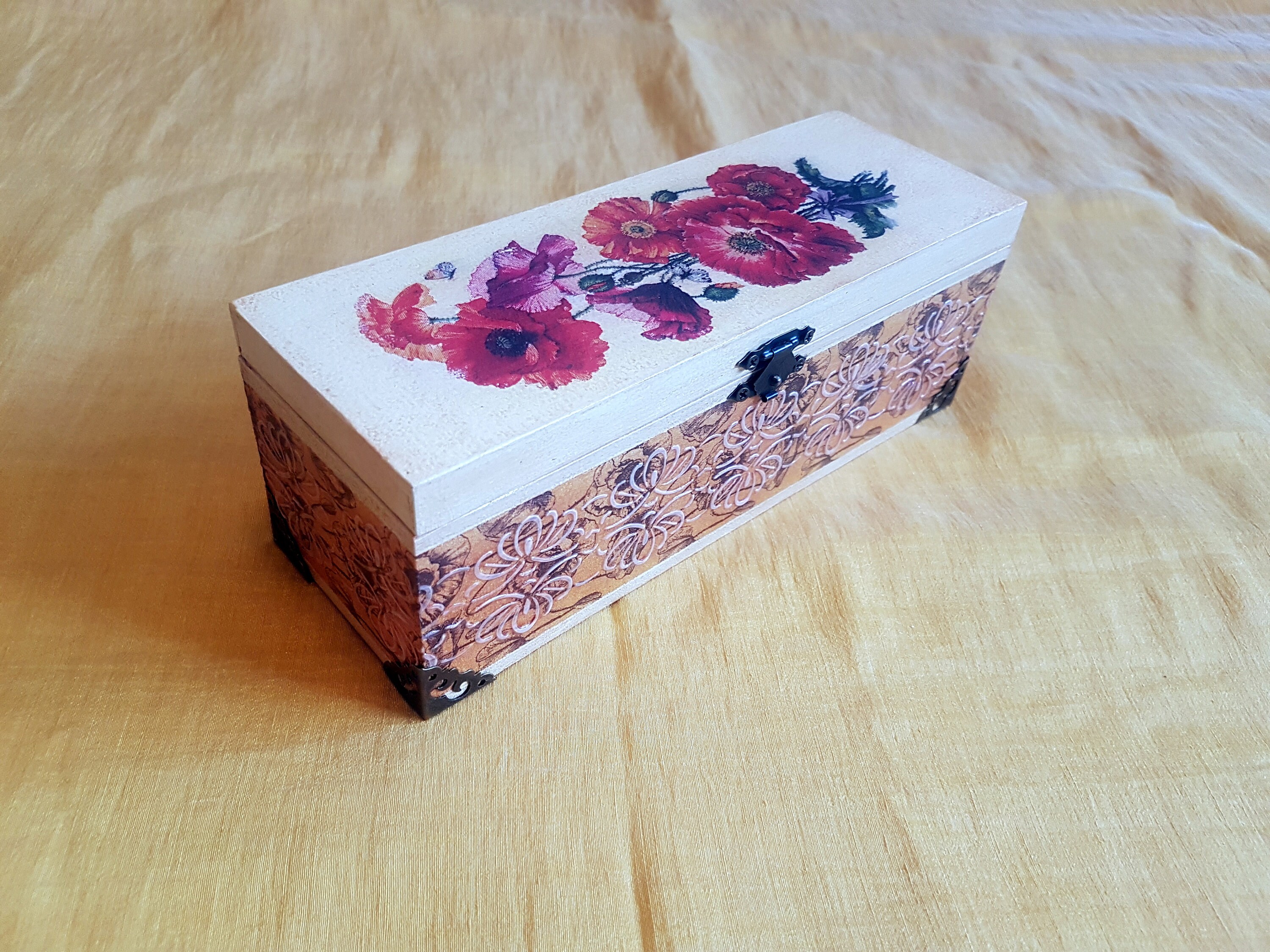 Handmade decoupage wooden trinket box red poppies Etsy