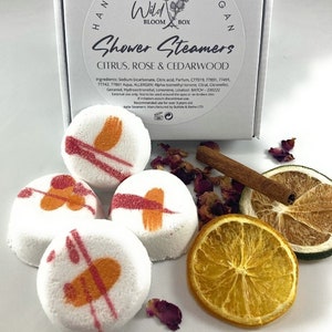 Vegan Shower Steamers in Box. Set of 4 Aromatherapy. Birthday Gift. Shower Bombs. Vegan Gift. Relaxing Pamper. Stocking Filler, Secret Santa