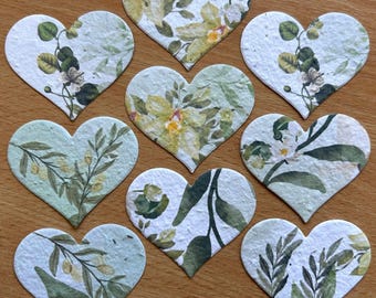80 Plantable Wildflower Hearts. Bulk Botanical Seed Paper Shapes. Green Floral DIY Wedding Favours. Card Making. Craft Embellishments.