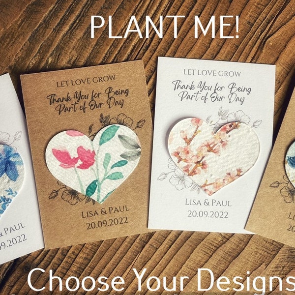 Plantable Eco Wedding Favours, Seed Heart Favours, Wildflower Table Favours, Personalised Seed Paper, Custom Colours, Rustic Wedding Favors