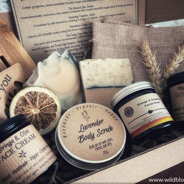 Luxury Vegan Skincare Set. Handmade Spa Hamper. Shower, Face & Body. Birthday Gift for Her. Anniversary, Get Well Soon. New Mum Care Box.