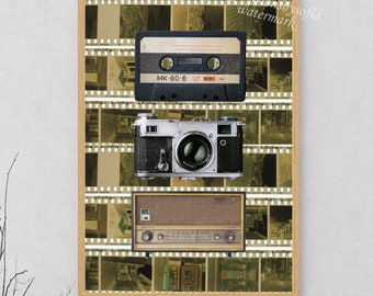 Retro Camera Tape Radio Print | Vintage Aesthetic Wall Decor (Digital Download)