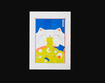 Print Risography Japanese Ramen Cat DINA5