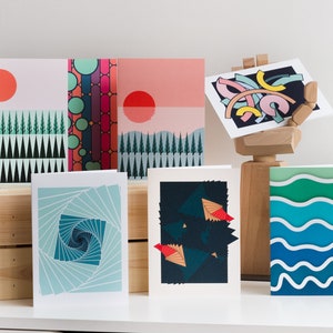 Greetings Card Bundle Deal | 3/5/10 Cards Mix and Match | 7x5" | Geometric Print | Colourful Modern Greetings Cards