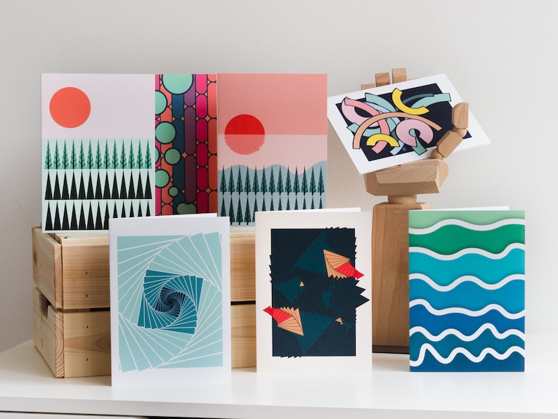 Greetings Card Bundle Deal 3/5/10 Cards Mix and Match 7x5 Geometric Print Colourful Modern Greetings Cards image 1