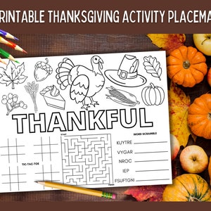 Printable Thanksgiving Activity Placemat, Thanksgiving Coloring Placemat, Thanksgiving Kids Activities, Thanksgiving Coloring Page