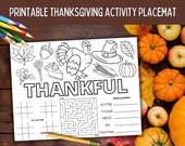 Printable Thanksgiving Activity Placemat, Thanksgiving Coloring Placemat, Thanksgiving Kids Activities, Thanksgiving Coloring Page