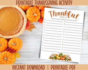 Printable Thanksgiving A-Z Game  | Thanksgiving Printable Games | Thanksgiving Family Activity | Friendsgiving Games | Thankful Game