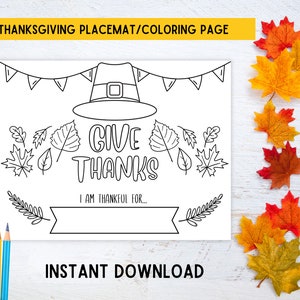 Printable Thanksgiving Placemat Coloring Page, Printable Kids Thanksgiving Activity, Thanksgiving Classroom Activity for Kids