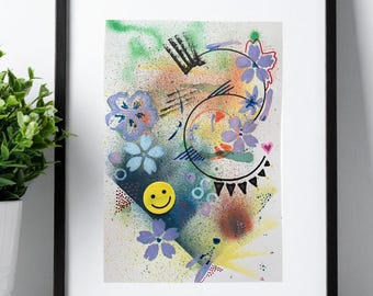 Original 1/1 Mixed Media Painting - "To Be Happy" – Hand-Painted Vibrant Pop Art – A4