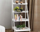 Wood Ladder Shelf 4-Tier Bookshelf Bookcase Storage Rack Plant Display Shelving Unit Living Room Decor Furniture Modern Organiser Stand UK