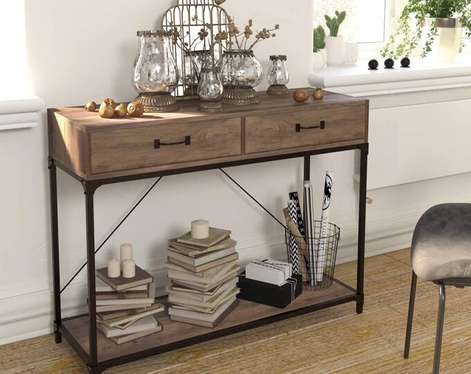 Industrial Style Console Table With 2 Drawers and Storage Etsy UK