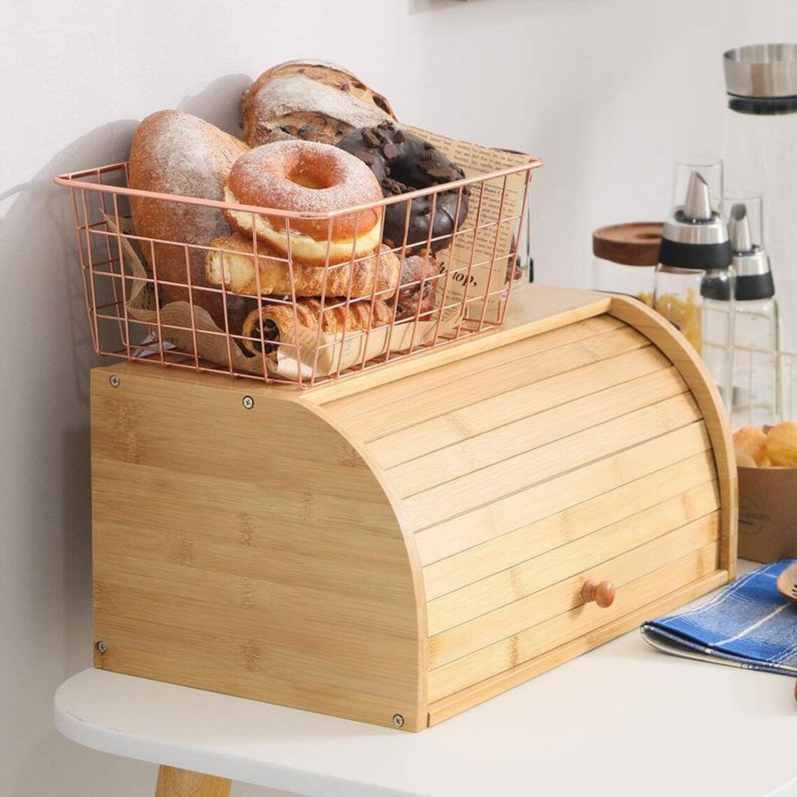 New Handmade Natural Bamboo Roll Top Bread Box Bamboo Bread Etsy