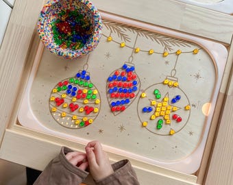 Montessori Wooden Christmas Bauble Stacking Game | Light Tray Template | Fine Motor Skills Game for Children | Mosaic Christmas Bauble