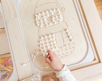 Montessori | Activity board | Lid for Trofast | Flisat insert | Trofast insert | Fine motor skills | Sensory development | Christmas | Snowman |