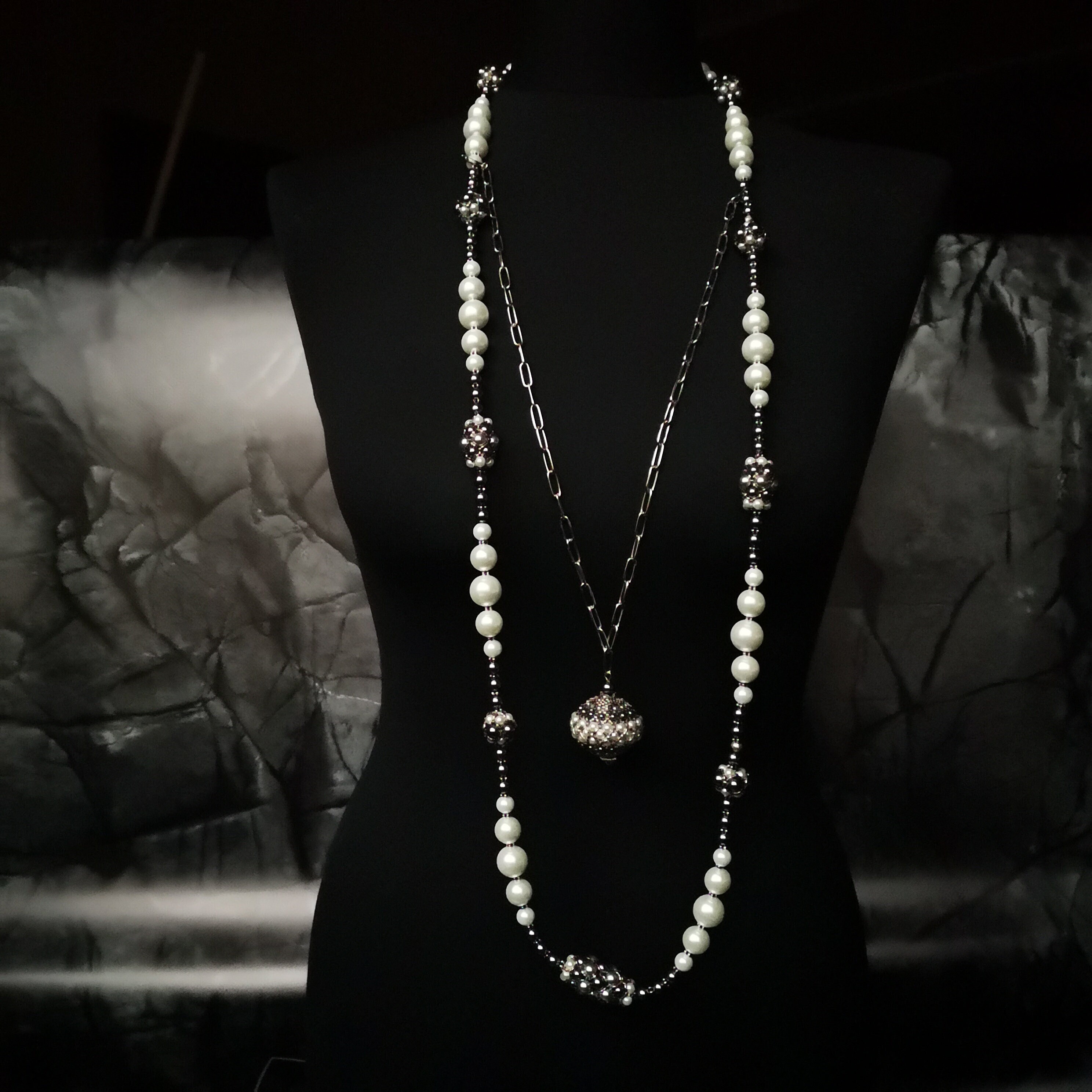 Chanel Style Long Two Layer Pearl Necklace