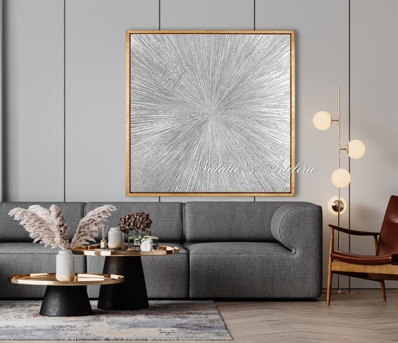 Silver Leaf Painting Silver Wall Art Textured Wall Art Etsy