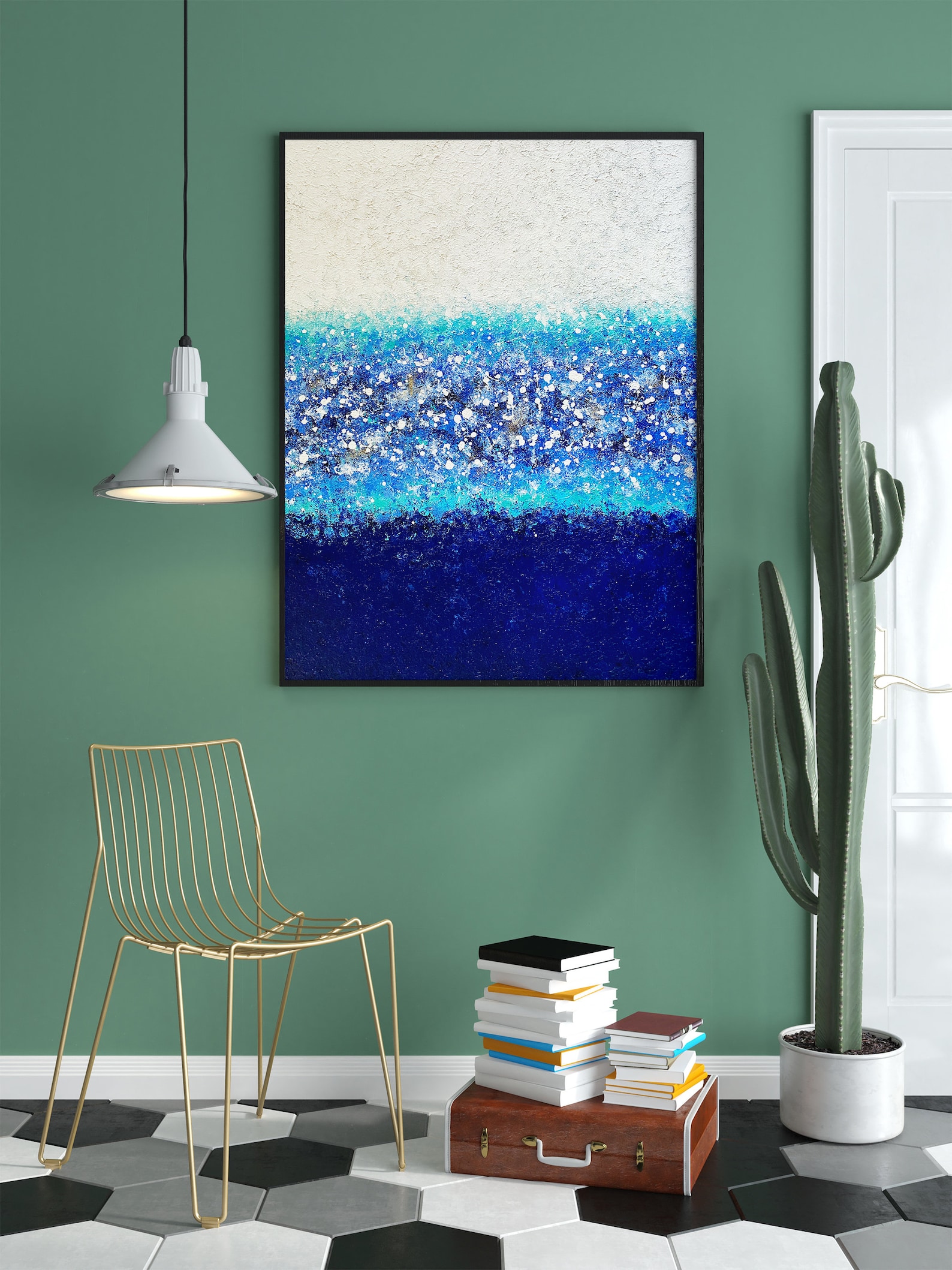 Blue and White Wall Painting Marine Wall Art Contemporary Etsy