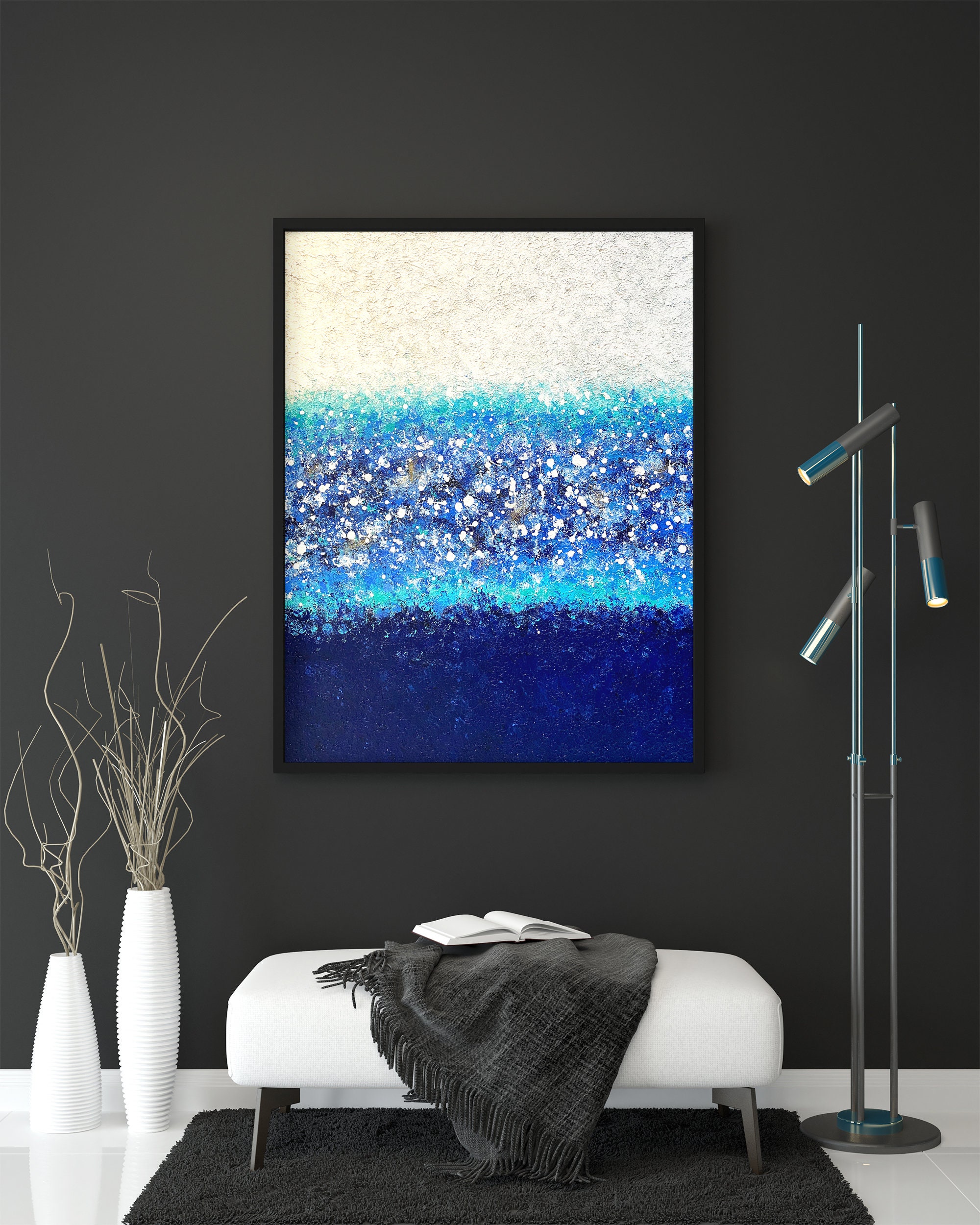 Blue and White Wall Painting Marine Wall Art Contemporary Etsy