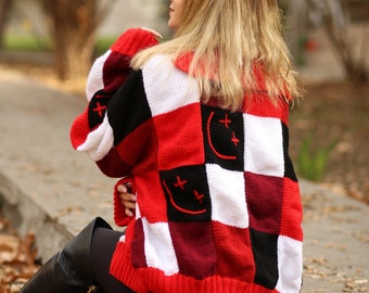 Louis Tomlinson Cardigan Red&Black Louis Patchwork Cardigan