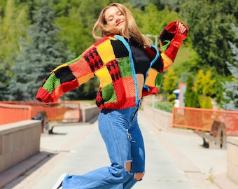 Suéter tipo cárdigan Suéter de retales de gran tamaño