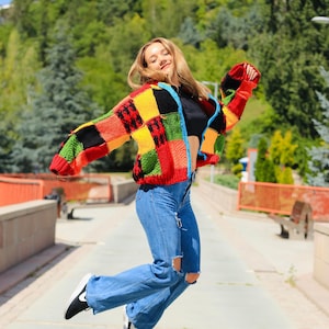 Cardigan Sweater Oversized Patchwork Sweater