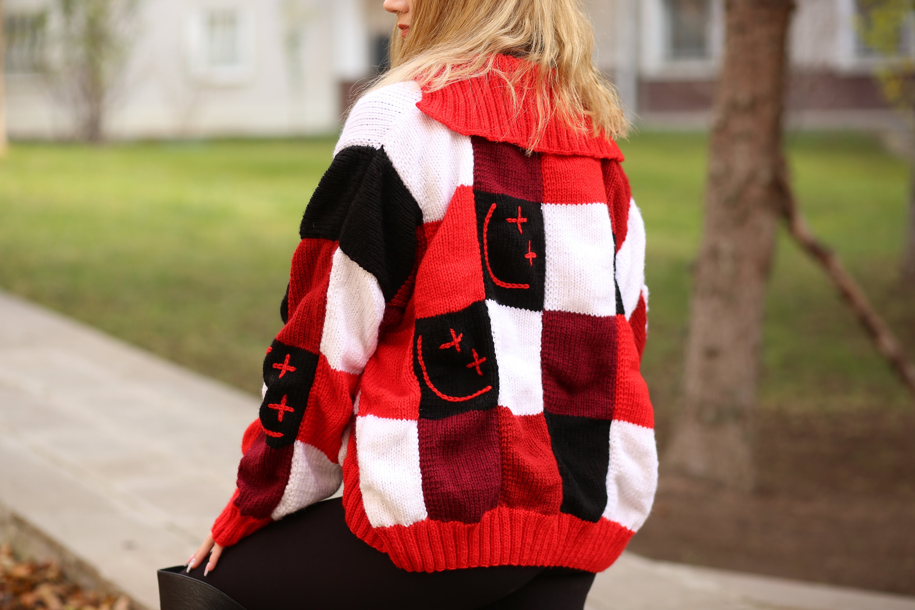 Louis Tomlinson Cardigan Red&black Louis Patchwork Cardigan