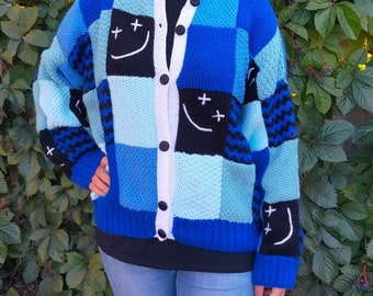 Cardigan Louis Tomlinson Sweater Patchwork Hand Knitted Sweater