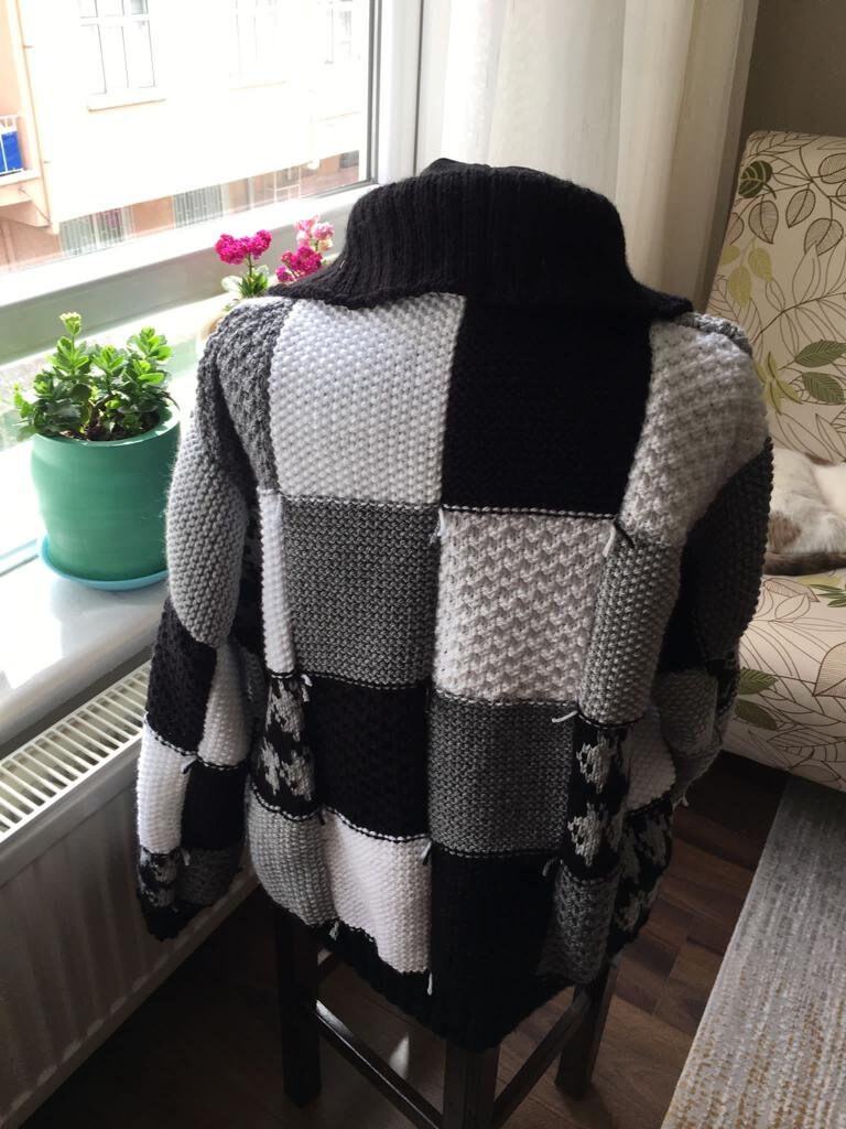 Patchwork Cardigan Black Gray White Sweater - Etsy Canada