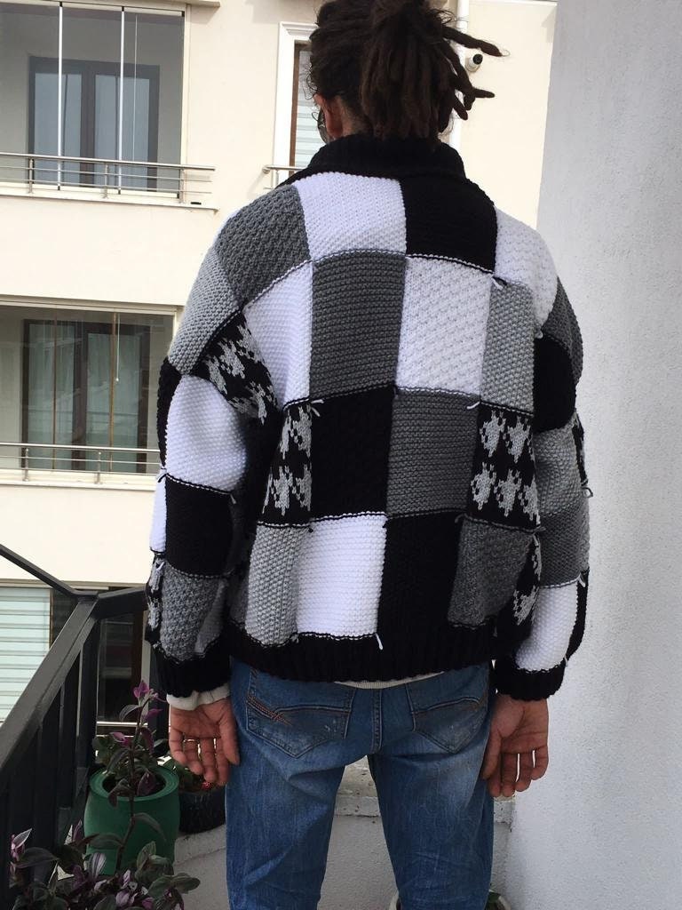 Patchwork Cardigan Black Gray White Sweater - Etsy Patchwork Cardigan Black Gray White Sweater - Etsy