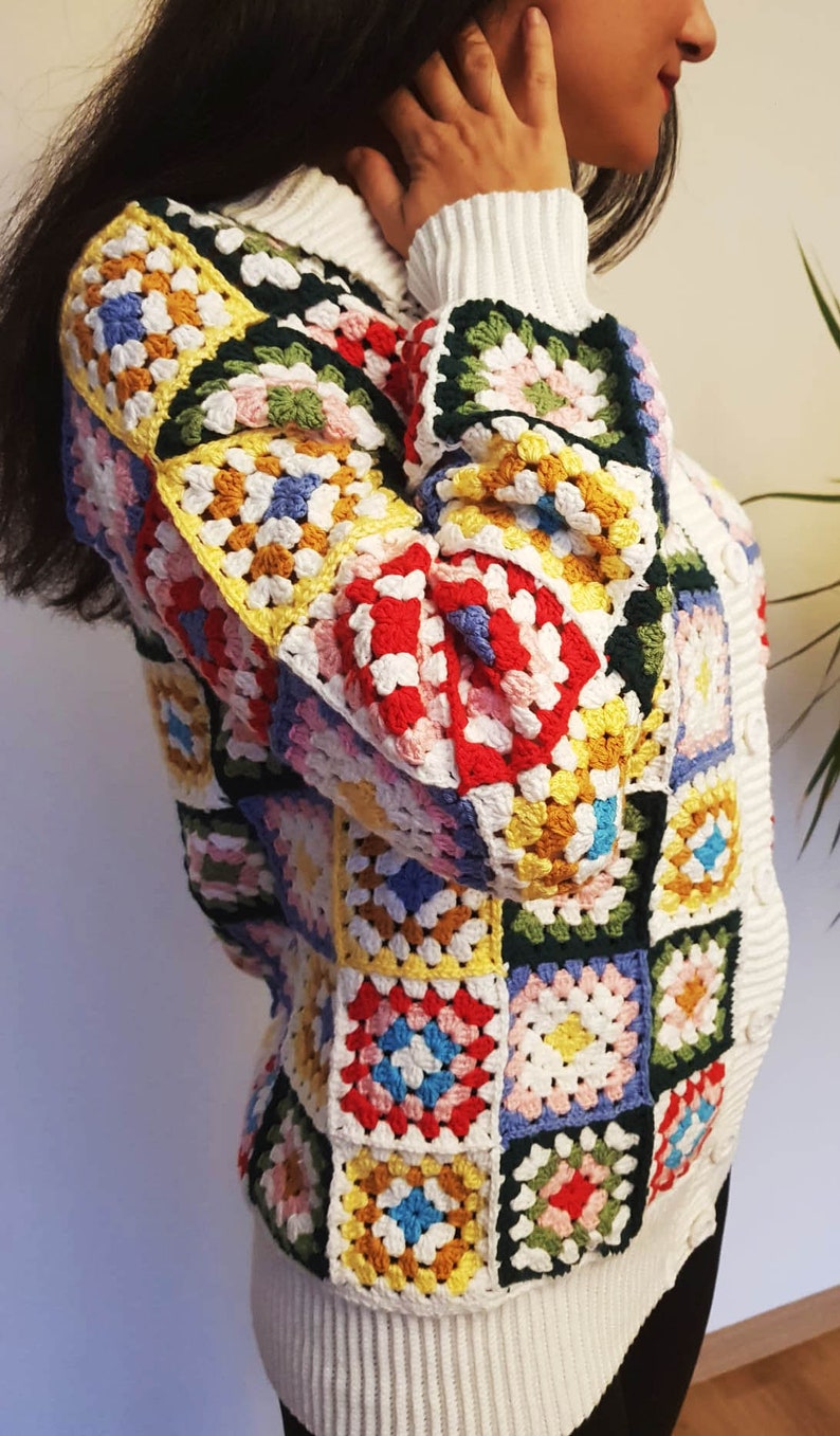 Granny Square Cardigan Patchwork Colorful Jumper Cardigan - Etsy