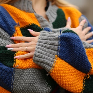 Patchwork oversized cardigan Hand Knitted Autumn Cardigan