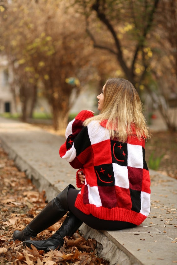 Louis Tomlinson Cardigan Red&black Louis Patchwork Cardigan 