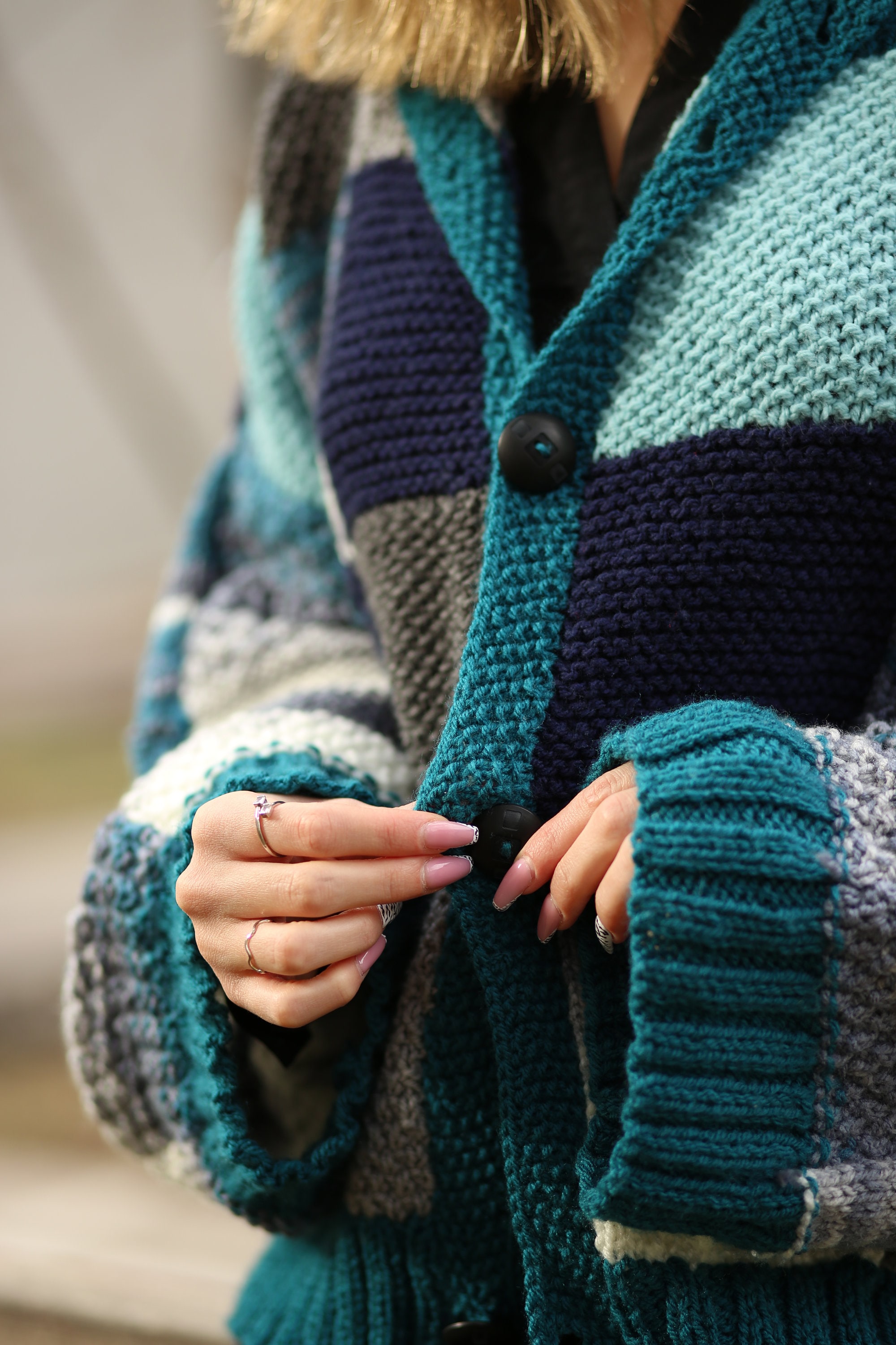 Patchwork Oversized Cardigan Hand Knitted Blue&gray Cardigan - Etsy