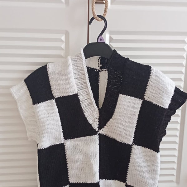 Wednesday Addams Black and White Blocked Sweater Vest& Vest Blocked Sweater