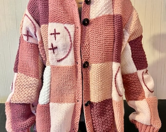 Cardigan Sweater Patchwork Hand Knitted Sweater Christmas Gift