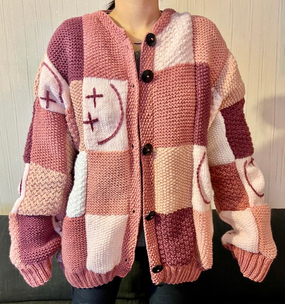 Cardigan Louis Tomlinson Sweater Patchwork Hand Knitted 
