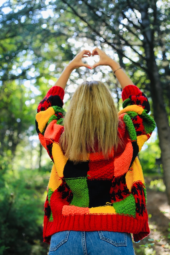 Cardigan Sweater Oversized Patchwork Sweater - Etsy