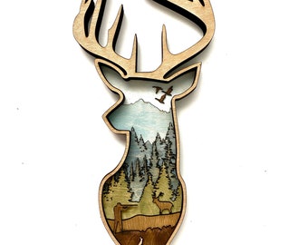 Deer Hunting Wooden Sign 3D Layered Hunting Scene Father's Day Gift Hunter Gift Forest Scenic Art