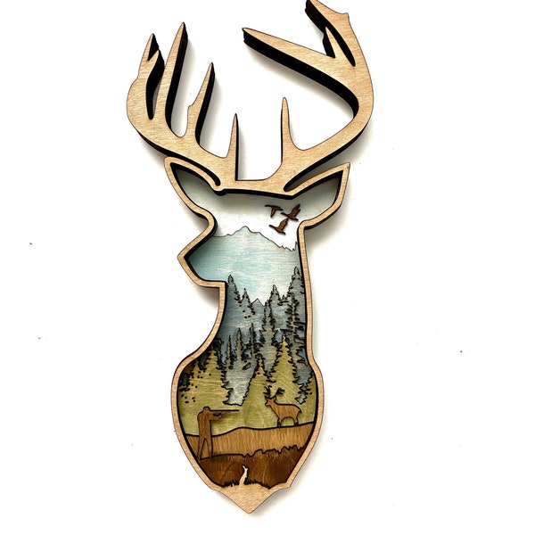 Deer Hunting Wooden Sign 3D Layered Hunting Scene Father's Day Gift Hunter Gift Forest Scenic Art