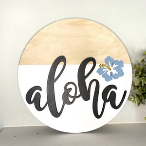 Aloha | Hawaiian Hello Welcome 3D Wooden Round Door Sign | Wall Hanging