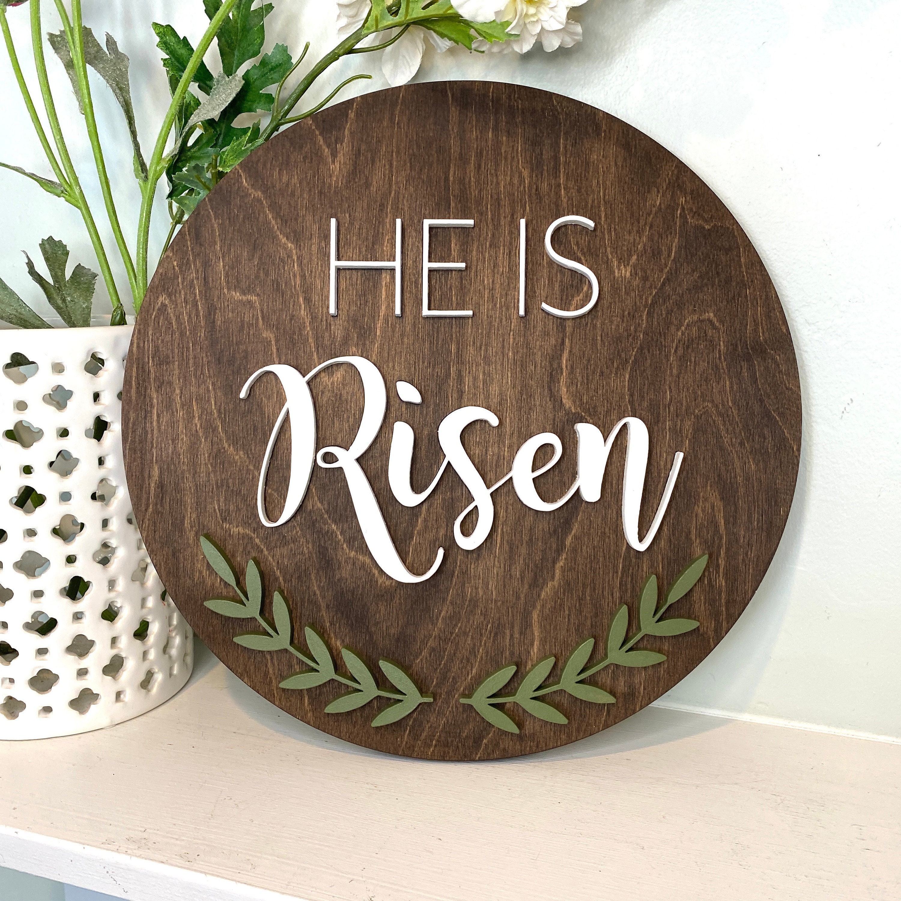 He Is Risen Easter Spring 3D Wooden Round Door Sign Wall Etsy