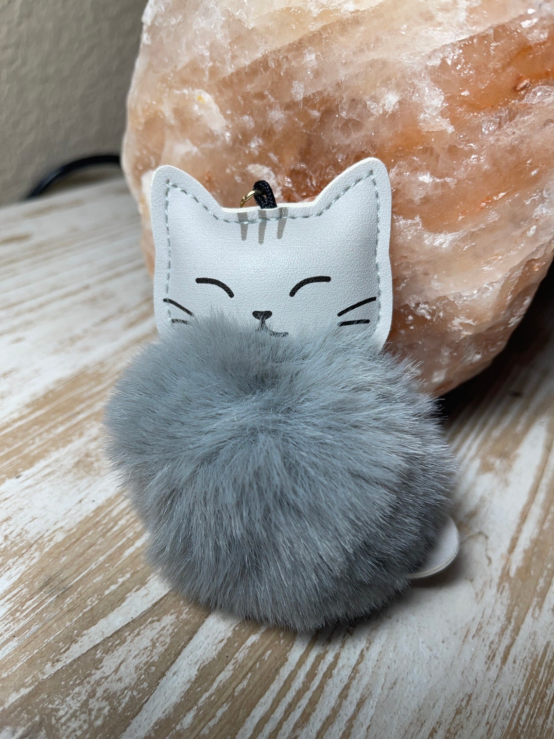 Cute and perfect Gray cat and puffball keychain. Adorable gift Etsy