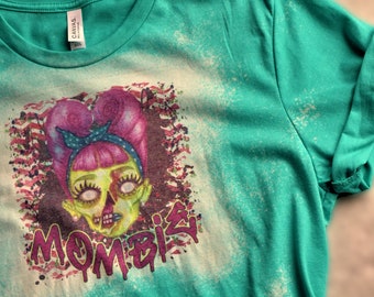 Teal Mombie Bleached Tee Shirt Size Large| Mom Life Tee Shirt| Zombie Tee Shirt| Bleached Tee|