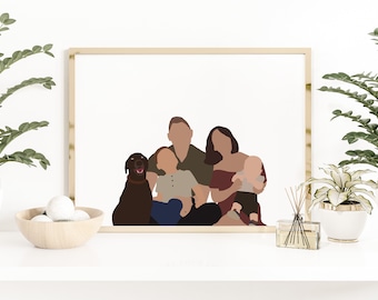 ritratto di famiglia personalizzato, illustrazione di famiglia digitale, ritratto senza volto, arte stampabile, arte personalizzata, disegno personalizzato, illustrazione stampabile