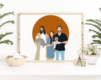 Custom family portrait with Jesus, family miscarriage portrait, faceless portrait, hand drawn portrait, custom gift,