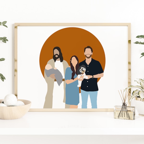 Custom family portrait with Jesus, family miscarriage portrait, faceless portrait, hand drawn portrait, custom gift,
