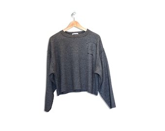 Upcycled Repurposed Women's Grey Crop Sweater